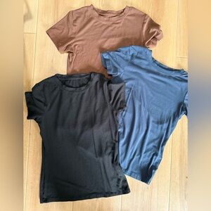 Set of Three T-Shirts in Black, Brown, and Blue